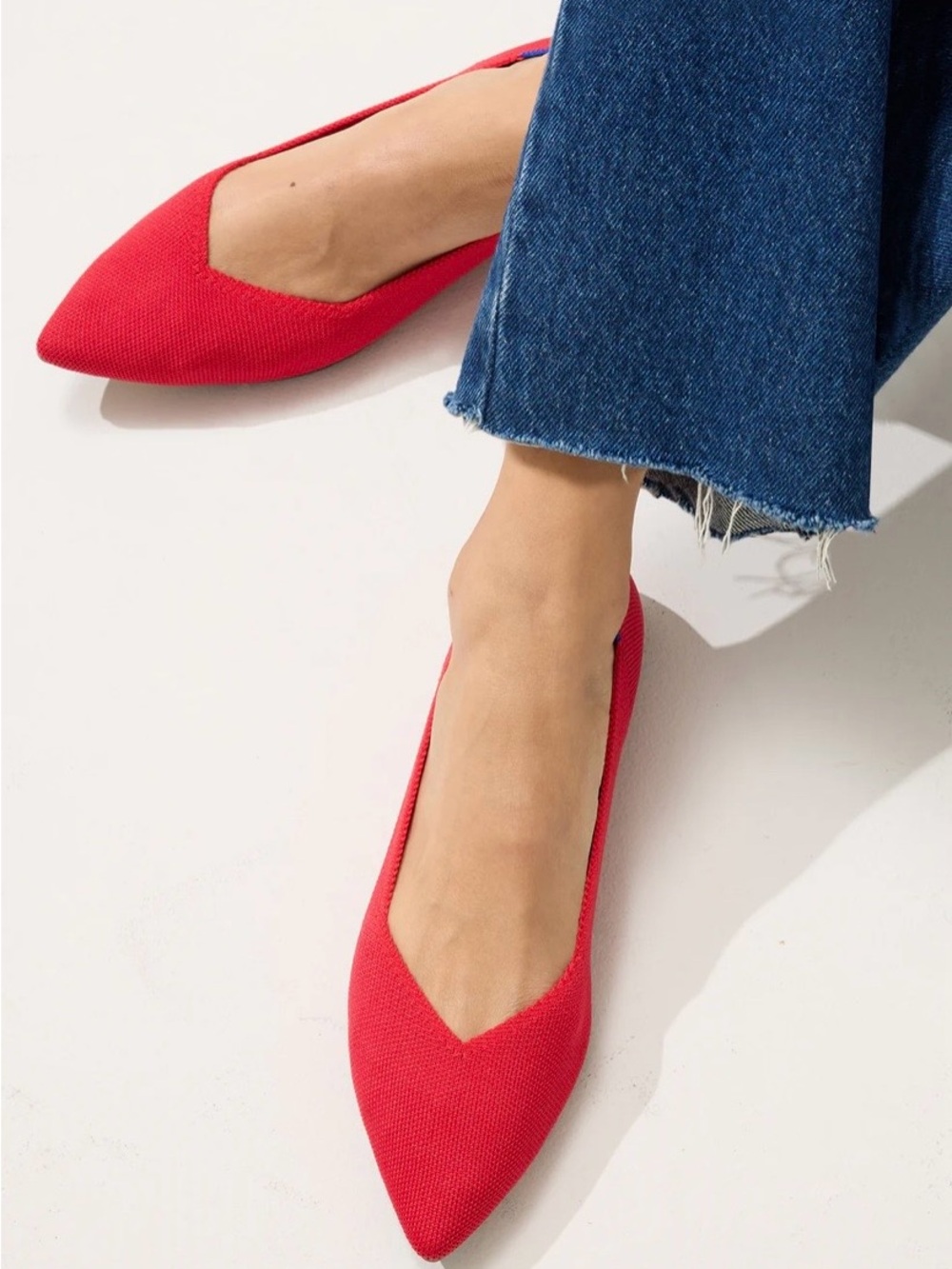 Rothy's The Point II Pointed Toe chili Red Knit Ballet Flat 6.5